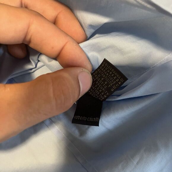 Roberto Cavalli Button Up Shirt Embroidered Long Sleeve Blue Mens Size Med-large - Picture 14 of 16